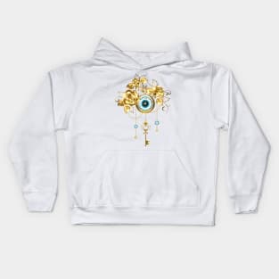 Steampunk Clock with Gold Roses Kids Hoodie